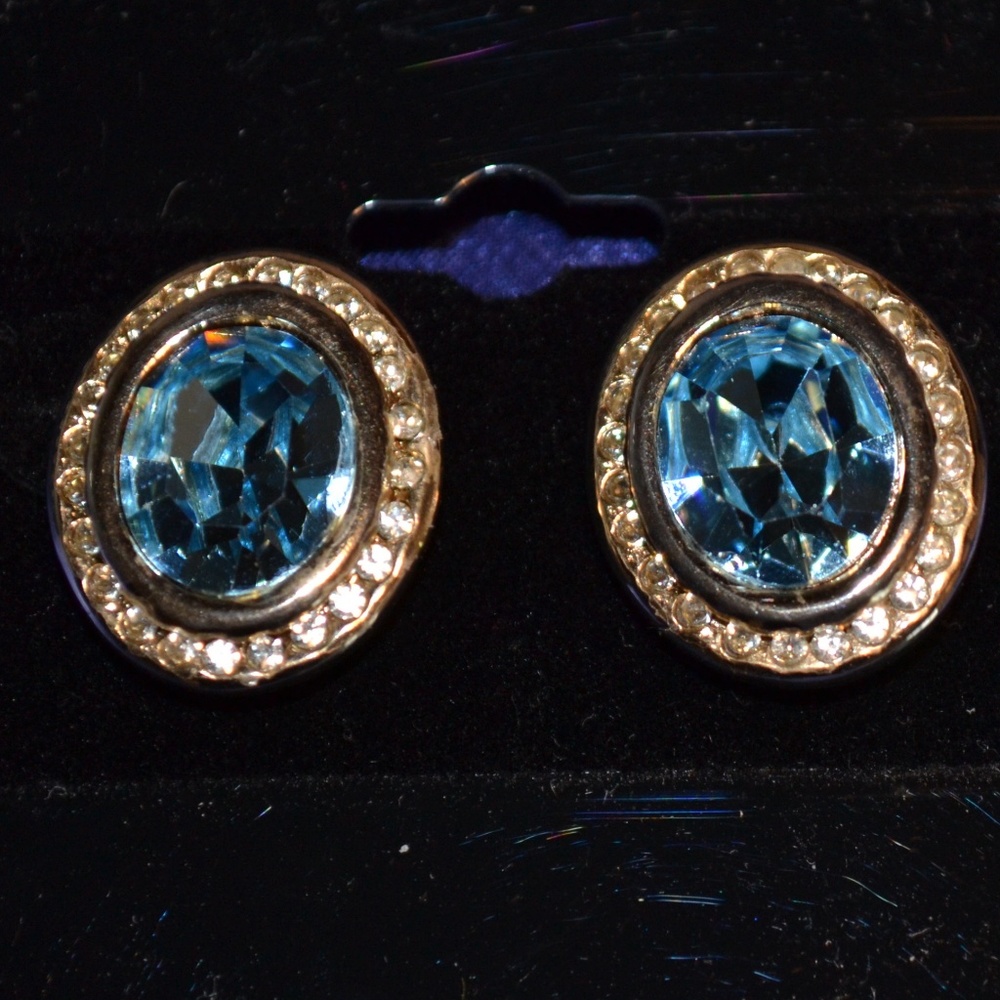 Aquamarine Crystal with Rhinestones Earrings